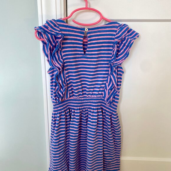 J. Crew Crewcuts Pink and Blue Striped Ruffle Dress Size 4 Girls - Picture 2 of 5